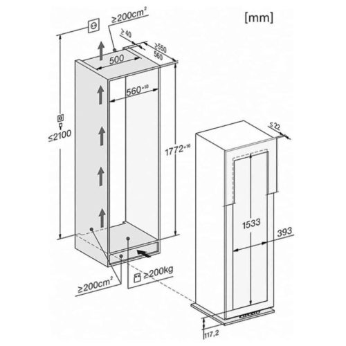 Tủ rượu Miele KWT 6722 iS 3 kich thuoc tu ruou miele kwt 6722 is